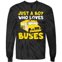 Kids School Bus Costume Just A Who Loves Buses Tie-Dye Long Sleeve Shirt