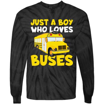 Kids School Bus Costume Just A Who Loves Buses Tie-Dye Long Sleeve Shirt