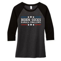 Kamala Swallows Biden Sucks Women's Tri-Blend 3/4-Sleeve Raglan Shirt