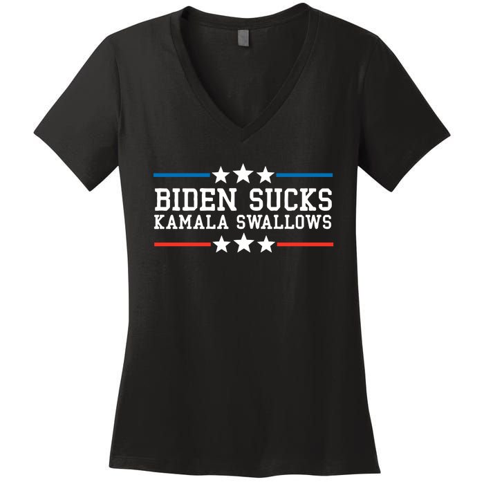 Kamala Swallows Biden Sucks Women's V-Neck T-Shirt