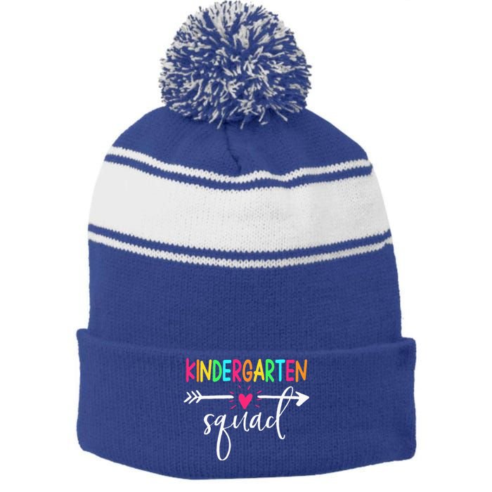 Kindergarten Squad Back To School Team Teacher Student Stripe Pom Pom Beanie