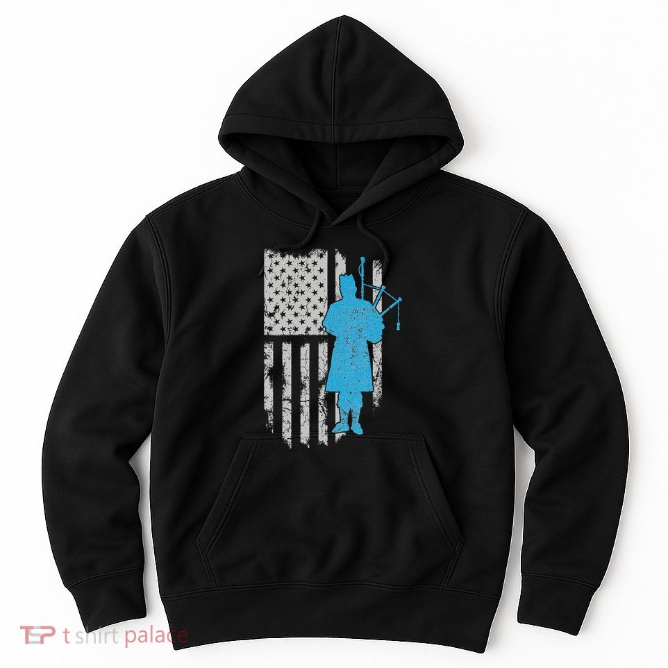 Kilt Scottish Blow Bagpipe Flag America Gift For Bagpiper Hoodie