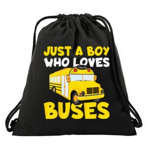 Kids School Bus Costume Just A Who Loves Buses Drawstring Bag