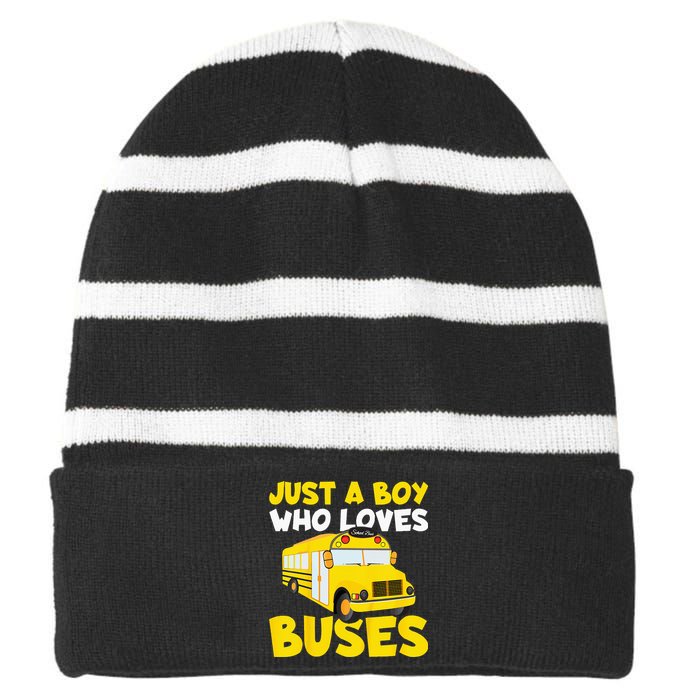 Kids School Bus Costume Just A Who Loves Buses Striped Beanie with Solid Band