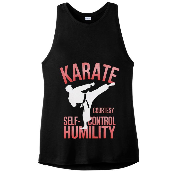 Karate Silhouette Courtesy & Discipline Ladies PosiCharge Tri-Blend Wicking Tank