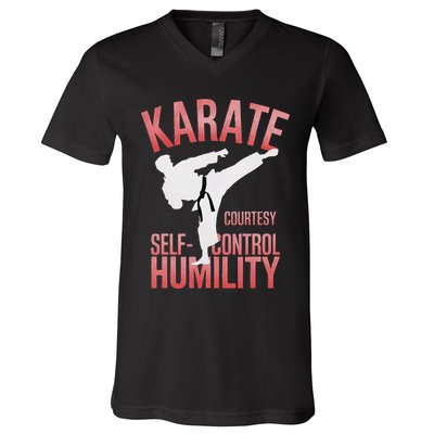 Karate Silhouette Courtesy & Discipline V-Neck T-Shirt