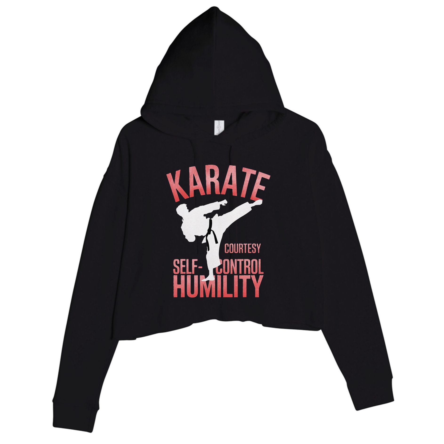 Karate Silhouette Courtesy & Discipline Crop Fleece Hoodie