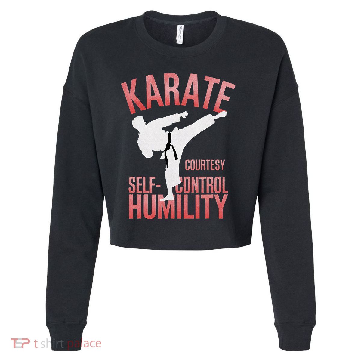 Karate Silhouette Courtesy & Discipline Cropped Pullover Crew