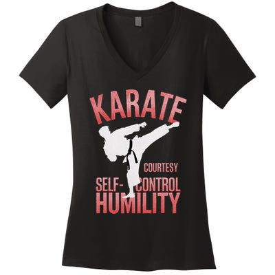 Karate Silhouette Courtesy & Discipline Women's V-Neck T-Shirt