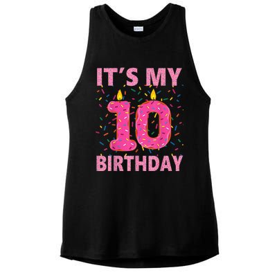 K.i.d.s Sweet donut It's My 10th Birthday Shirt 10 Yrs Old Gift Ladies PosiCharge Tri-Blend Wicking Tank