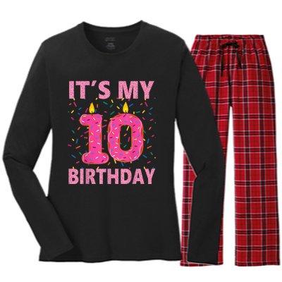 K.i.d.s Sweet donut It's My 10th Birthday Shirt 10 Yrs Old Gift Women's Long Sleeve Flannel Pajama Set 