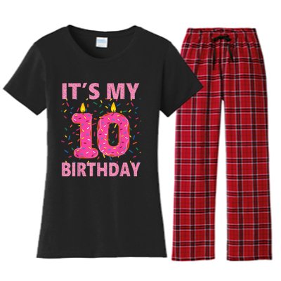 K.i.d.s Sweet donut It's My 10th Birthday Shirt 10 Yrs Old Gift Women's Flannel Pajama Set