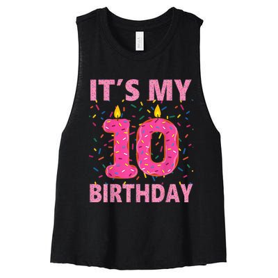 K.i.d.s Sweet donut It's My 10th Birthday Shirt 10 Yrs Old Gift Women's Racerback Cropped Tank