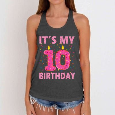 K.i.d.s Sweet donut It's My 10th Birthday Shirt 10 Yrs Old Gift Women's Knotted Racerback Tank