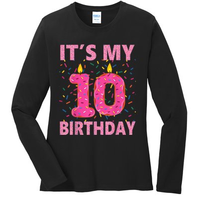 K.i.d.s Sweet donut It's My 10th Birthday Shirt 10 Yrs Old Gift Ladies Long Sleeve Shirt