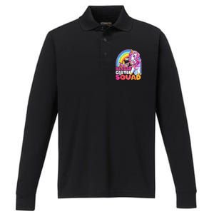 Kindergarten Squad Flossing Unicorn Back To School Performance Long Sleeve Polo