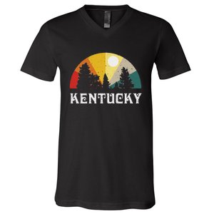 Kentucky Souvenir Forest Evergreen Sunset Nature Lover V-Neck T-Shirt