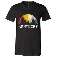 Kentucky Souvenir Forest Evergreen Sunset Nature Lover V-Neck T-Shirt