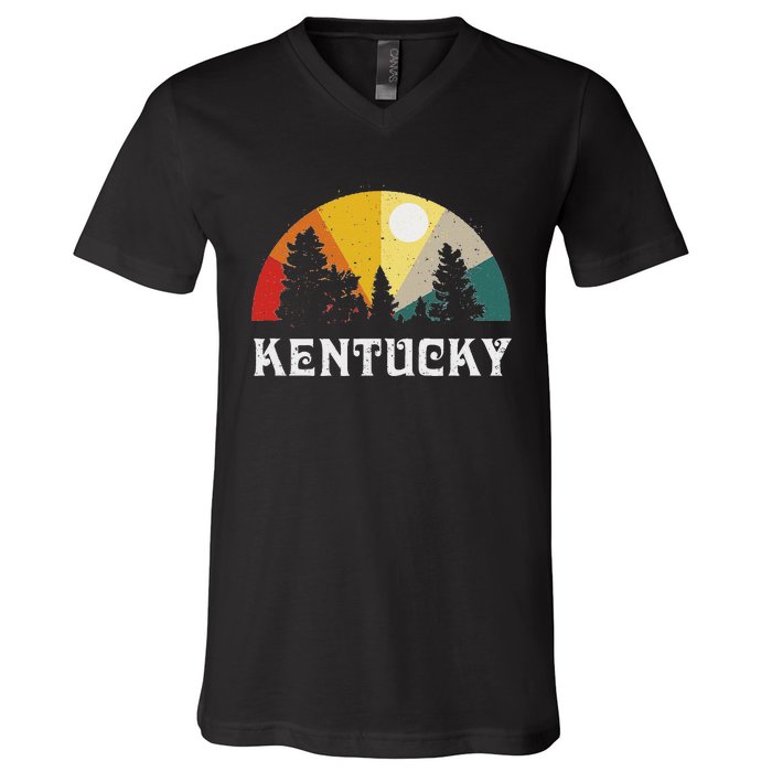 Kentucky Souvenir Forest Evergreen Sunset Nature Lover V-Neck T-Shirt