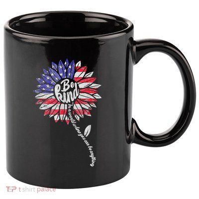 Kindness Sunflower Flag 4th July Patriotic Flower Plus Size 11oz C Handle Ceramic Mug