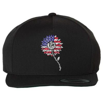 Kindness Sunflower Flag 4th July Patriotic Flower Plus Size Wool Snapback Cap