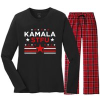 Kamala Stfu Funny Kamala Harris Usa Flag Women's Long Sleeve Flannel Pajama Set 