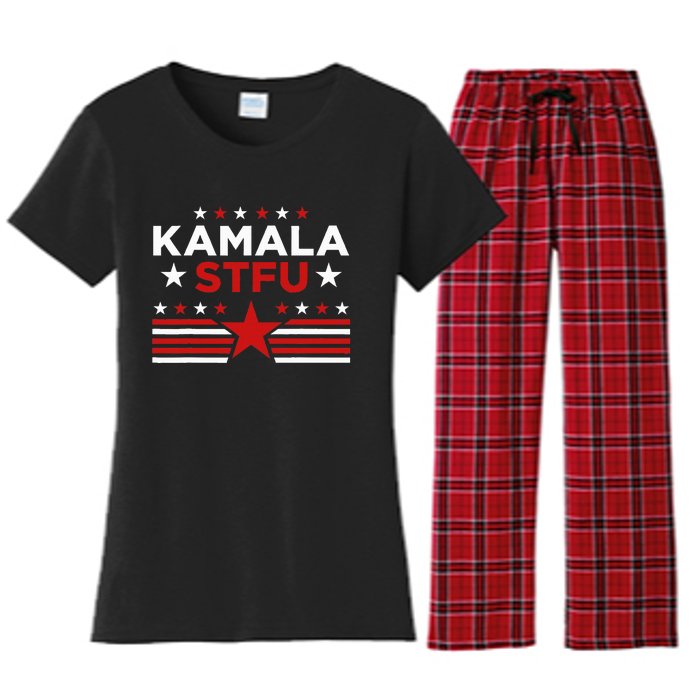 Kamala Stfu Funny Kamala Harris Usa Flag Women's Flannel Pajama Set