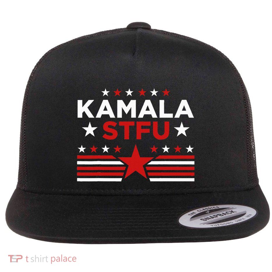 Kamala Stfu Funny Kamala Harris Usa Flag Flat Bill Trucker Hat