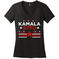 Kamala Stfu Funny Kamala Harris Usa Flag Women's V-Neck T-Shirt