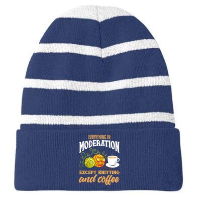 Knitting Shirts Funny Coffee Lover Quote Knitting Lover Striped Beanie with Solid Band