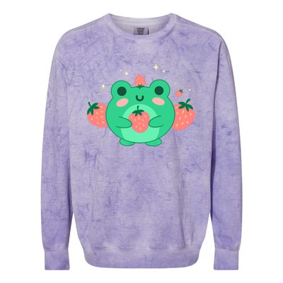 Kawaii Strawberry Frog Cute Retro Japanese Aesthetic Colorblast Crewneck Sweatshirt