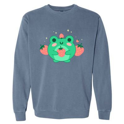 Kawaii Strawberry Frog Cute Retro Japanese Aesthetic Garment-Dyed Sweatshirt