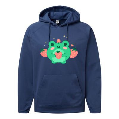 Kawaii Strawberry Frog Cute Retro Japanese Aesthetic Performance Fleece Hoodie