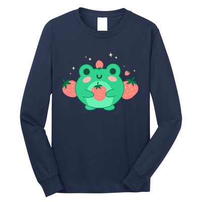 Kawaii Strawberry Frog Cute Retro Japanese Aesthetic Long Sleeve Shirt