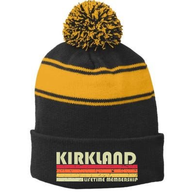 Kirkland Surname Funny Retro Vintage 90s Birthday Reunion Stripe Pom Pom Beanie