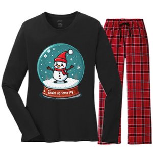 Kawaii Snow Globe Shake Up Some Joy Christmas Women's Long Sleeve Flannel Pajama Set 