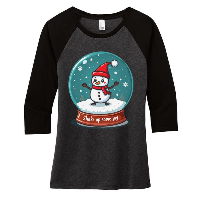 Kawaii Snow Globe Shake Up Some Joy Christmas Women's Tri-Blend 3/4-Sleeve Raglan Shirt