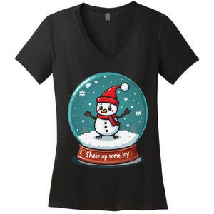 Kawaii Snow Globe Shake Up Some Joy Christmas Women's V-Neck T-Shirt