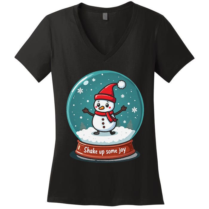 Kawaii Snow Globe Shake Up Some Joy Christmas Women's V-Neck T-Shirt