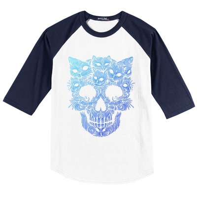 Kitten Skeleton Halloween Costume Skull Cats Gift Baseball Sleeve Shirt