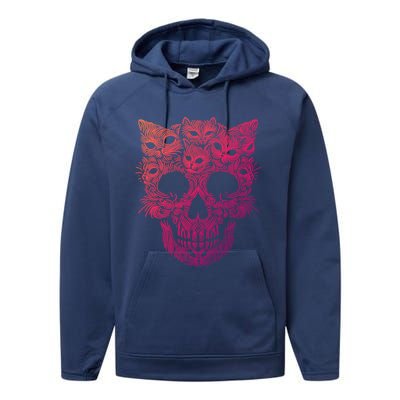 Kitten Skeleton Halloween Costume Skull Cats Gift Performance Fleece Hoodie