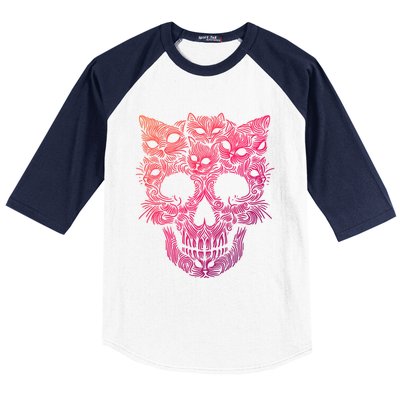 Kitten Skeleton Halloween Costume Skull Cats Gift Baseball Sleeve Shirt