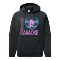 Karaoke Singer Heart 80s Retro I Love Karaoke Performance Fleece Hoodie