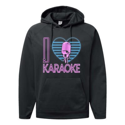 Karaoke Singer Heart 80s Retro I Love Karaoke Performance Fleece Hoodie