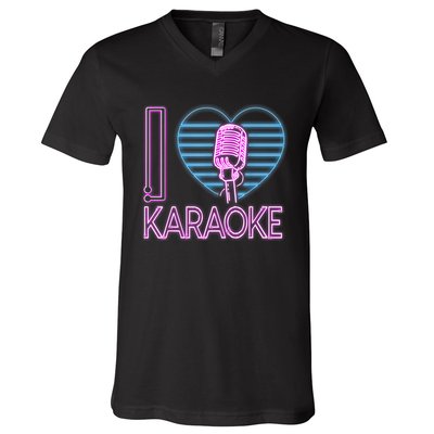 Karaoke Singer Heart 80s Retro I Love Karaoke V-Neck T-Shirt