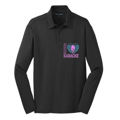 Karaoke Singer Heart 80s Retro I Love Karaoke Silk Touch Performance Long Sleeve Polo