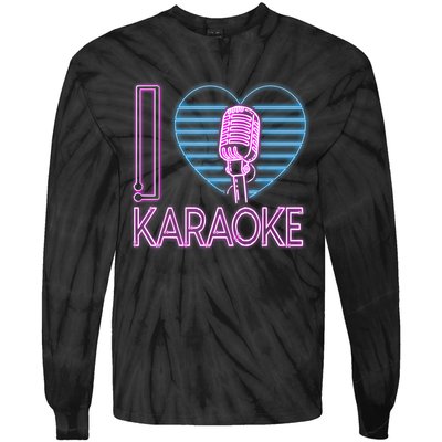 Karaoke Singer Heart 80s Retro I Love Karaoke Tie-Dye Long Sleeve Shirt