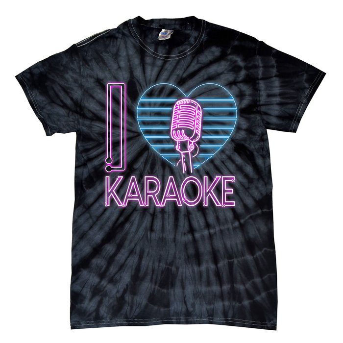 Karaoke Singer Heart 80s Retro I Love Karaoke Tie-Dye T-Shirt