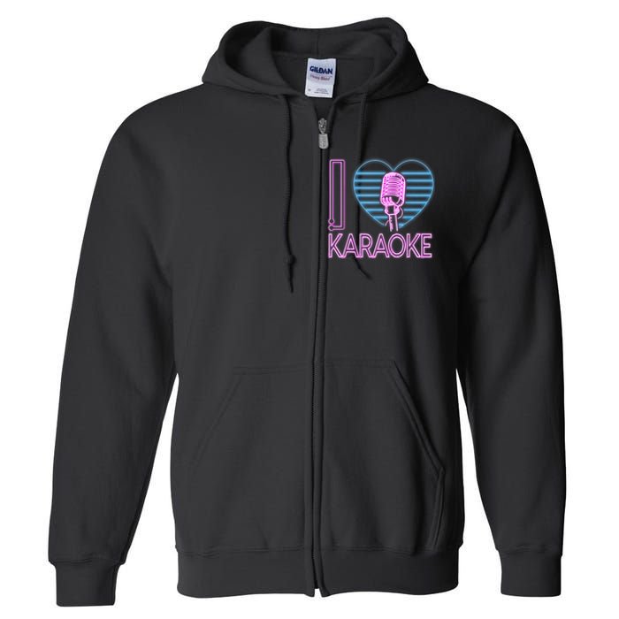 Karaoke Singer Heart 80s Retro I Love Karaoke Full Zip Hoodie