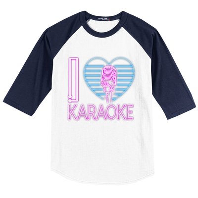 Karaoke Singer Heart 80s Retro I Love Karaoke Baseball Sleeve Shirt